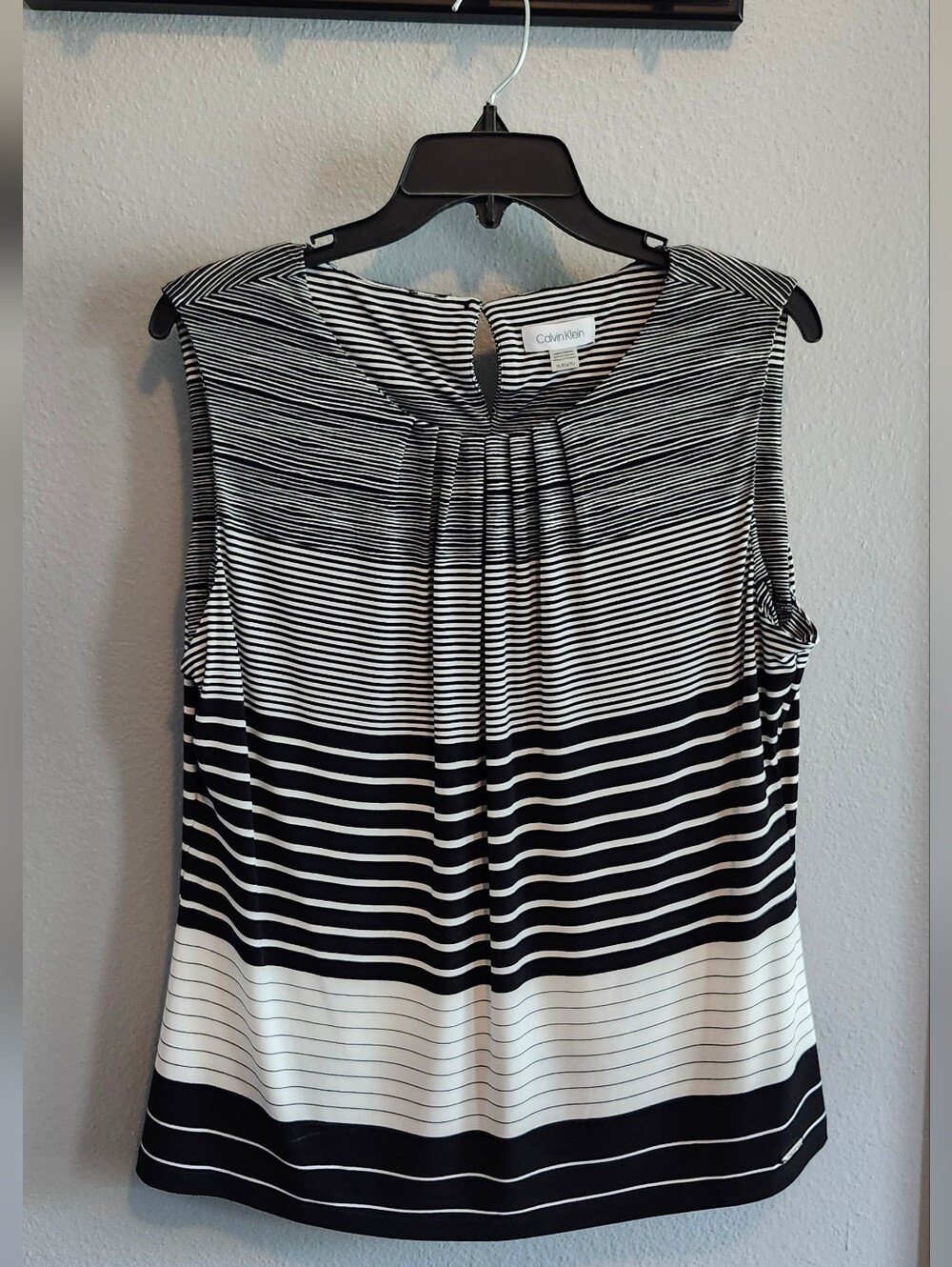 Calvin Klein Black & White Striped Sleeveless Top